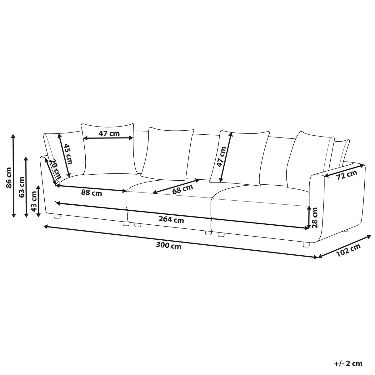 3-SITZER-SOFA hellgrau Sigtuna - Grau, Textil (300/86/102cm) - Beliani