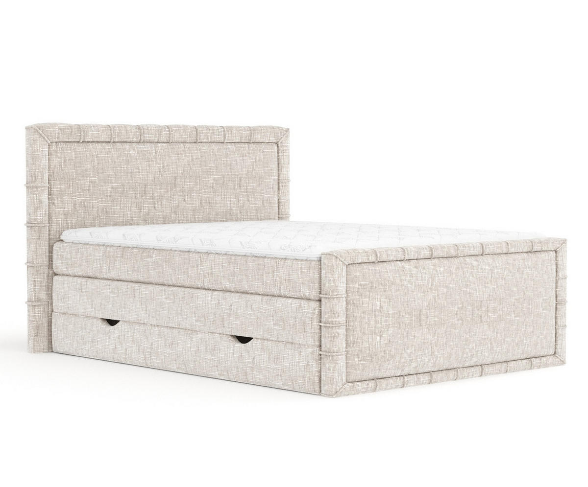 BOXBETT Estelle Creme 180/200 cm im Webstoff - Creme/Schwarz, Holz/Holzwerkstoff (180/200cm) - Maison de Reve
