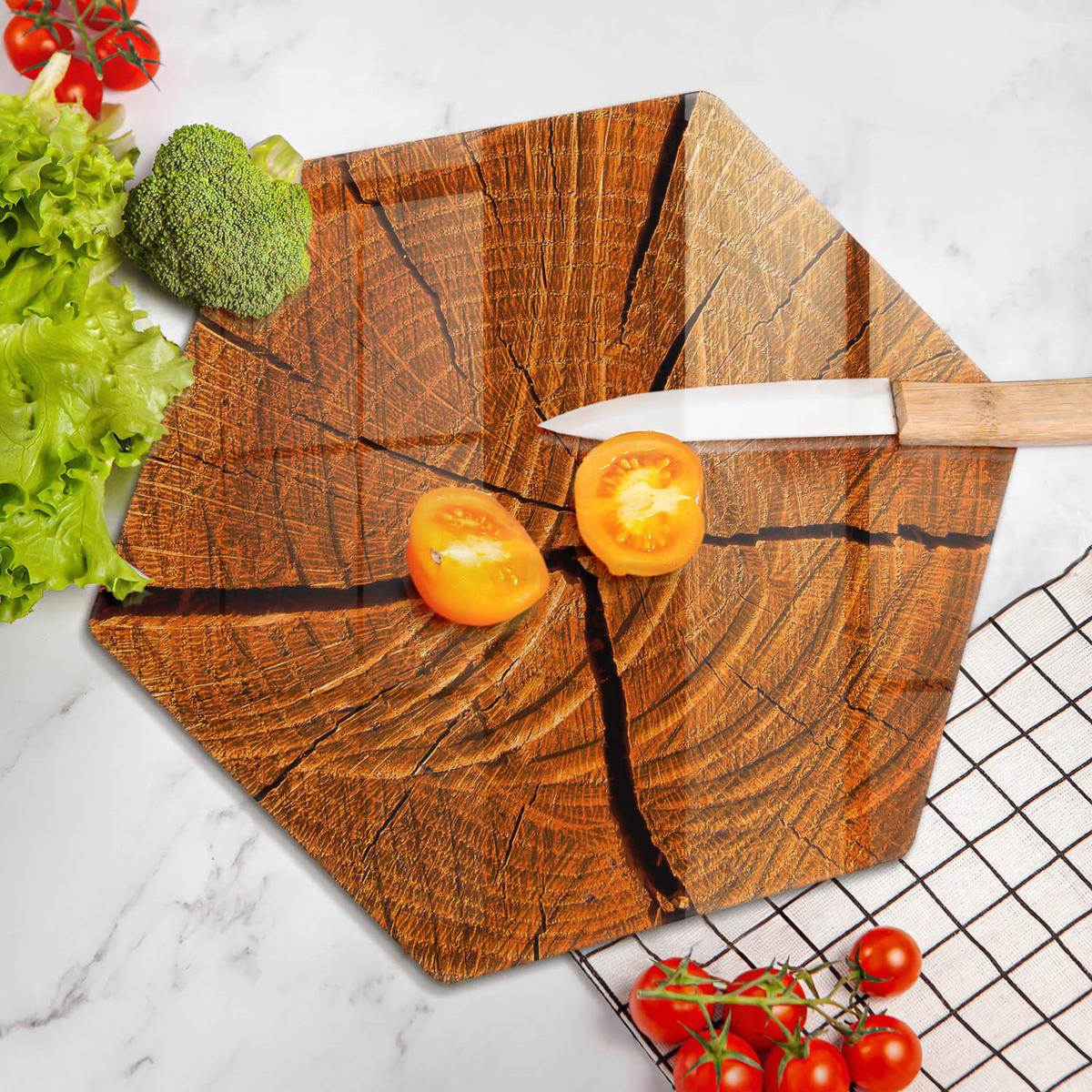 GLASPLATTE 40 cm Baumstamm Struktur - Braun, Glas (40/40cm) - Wallfluent