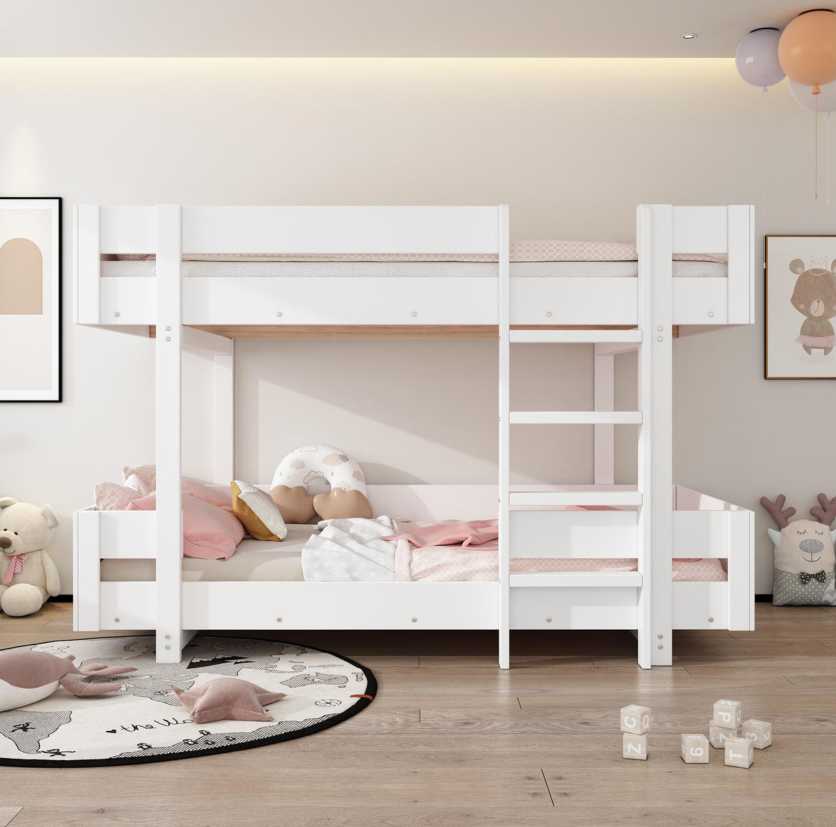 ETAGENBETT aus Massivholz 90x200 cm Weiß mit Leiter und verstärktem Geländer - Weiß, Holzwerkstoff (90/200cm) - Modfu