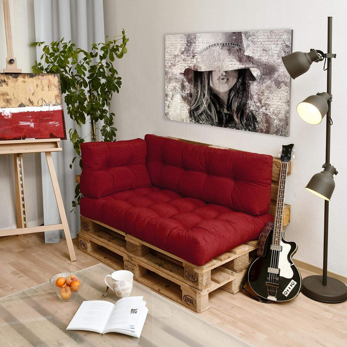 PALETTENKISSEN ECO Style Sitz 120x80x15cm Rot + Rücken (2tlg) - Rot, Textil (80/15/120cm) - Beautissu 