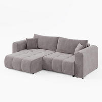 ECKSOFA RIVA Links Beige Velours-Stoff Premium L-Form Couch mit Schlaffunktion & Bettkasten - Beige/Schwarz, Holz (255/160cm) - Barchello