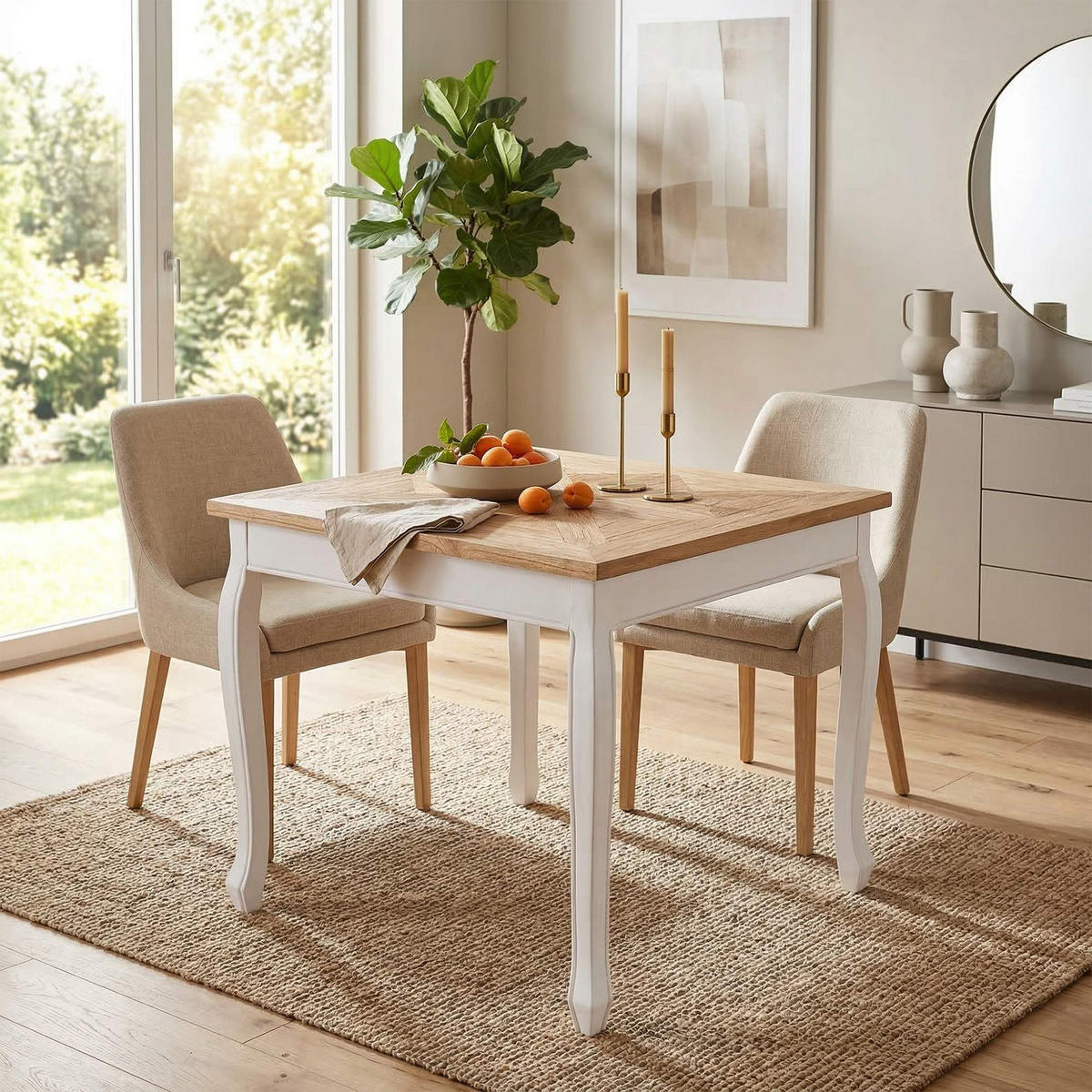 ESSTISCH eckig 80/80/79 cm Holz Natura/Weiß - Eukalyptusholzfarben/Weiß, Holz (80/80/79cm) - CLP
