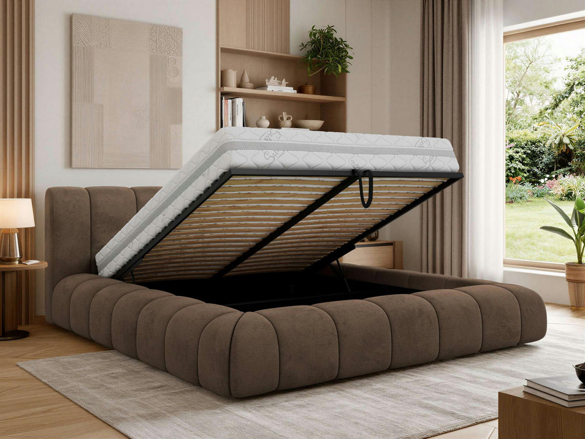 POLSTERBETT NUBEA CLASSIC 140/200 - Braun Velvet - ohne Matratze - Braun, Textil (140/200cm) - MKS