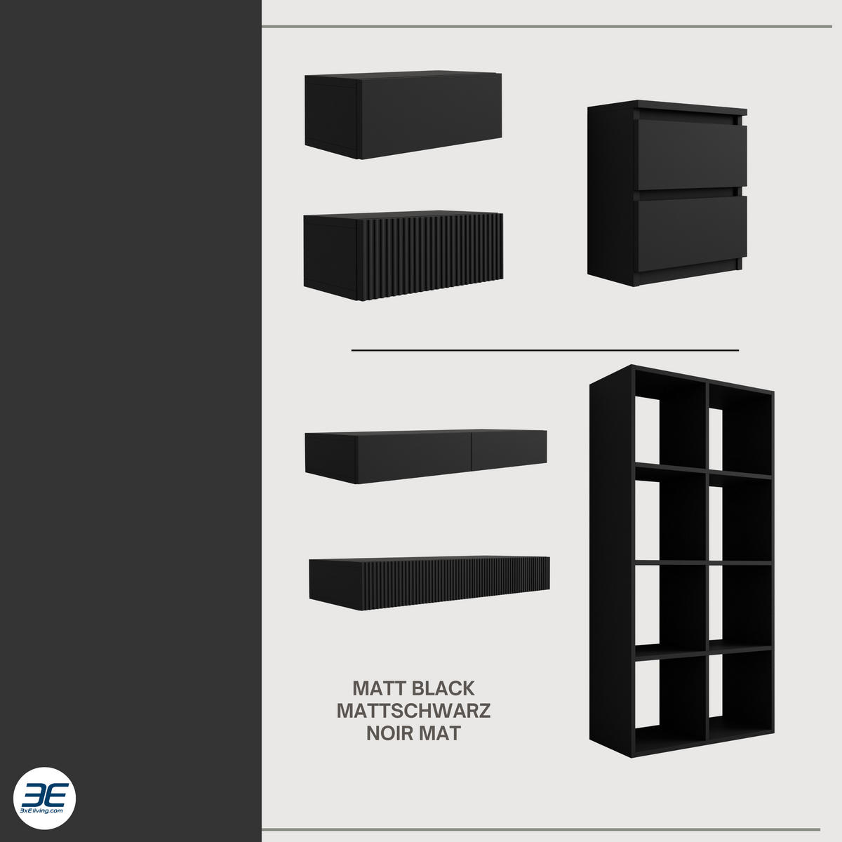 BÜCHERREGAL mit 8 Fächern – Farbe: Schwarz – 147 × 74 × 30 cm, vertikale oder horizontal - Schwarz, Holzwerkstoff (74/147/30cm) - 3XE LIVING