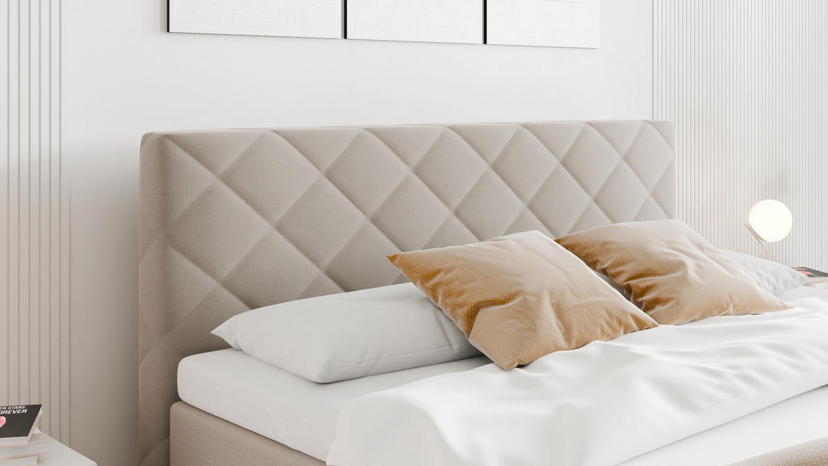 BOXBETT Diamaro 160x200 cm mit Bettkasten und Topper - Cappucino - Beige, Holz (160/200cm) - Panda Möbel