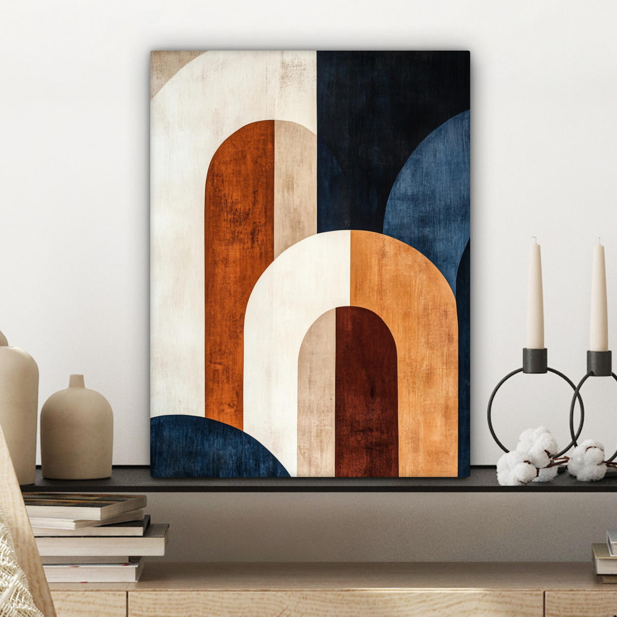 LEINWANDBILD Abstrakt - Formen - Dunkelblau Room Decor 30x40 cm - Cognac, Textil (30/40cm) - MuchoWow