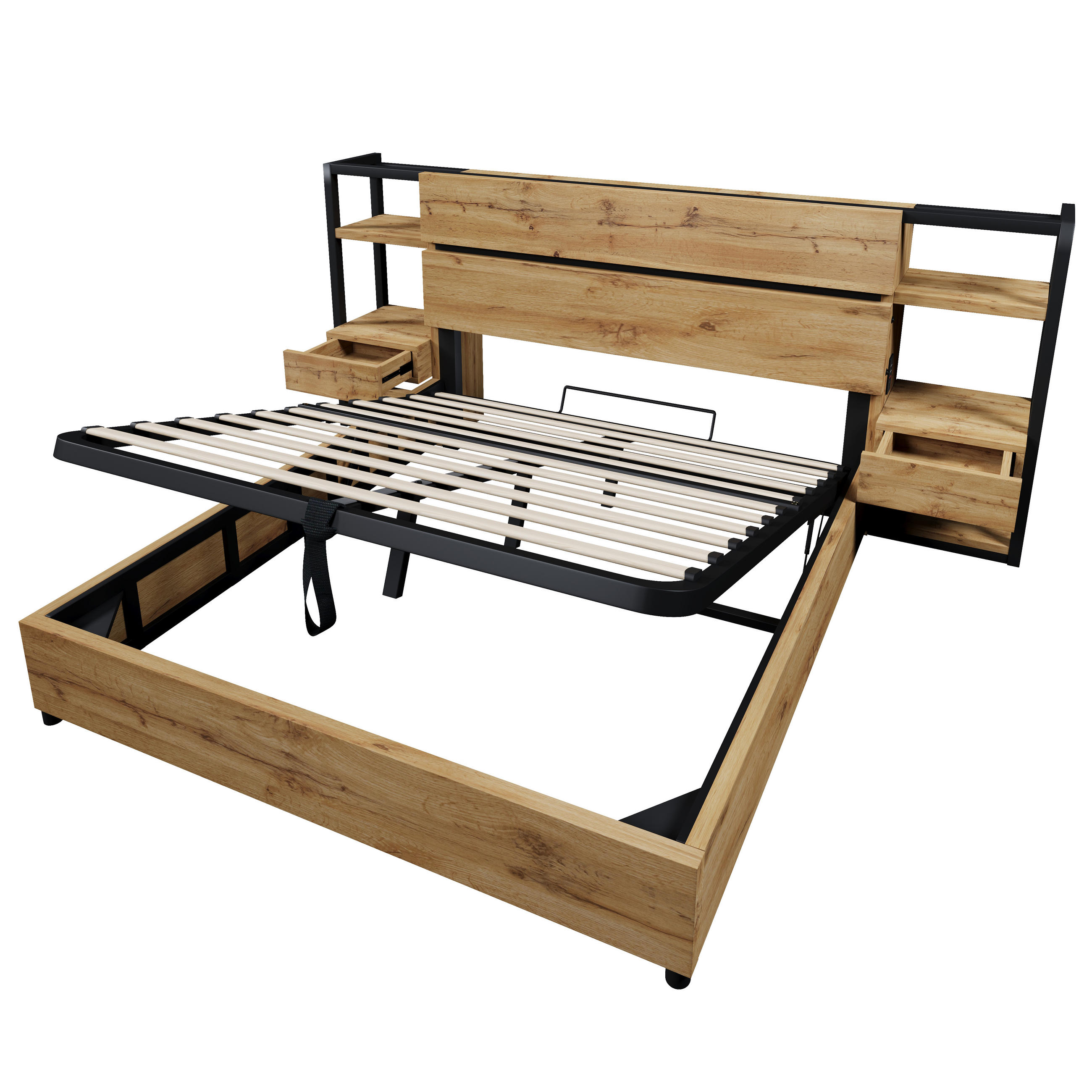 POLSTERBETT 160/200 cm Beige mit 2 Schubladen und Stauraum-Kopfteil - Naturfarben, Holz (160/200cm) - Oxeza