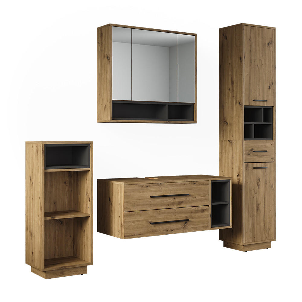 Vicco Badmöbel-Set Eiche Artisan, Anthrazit 100x40x40 cm