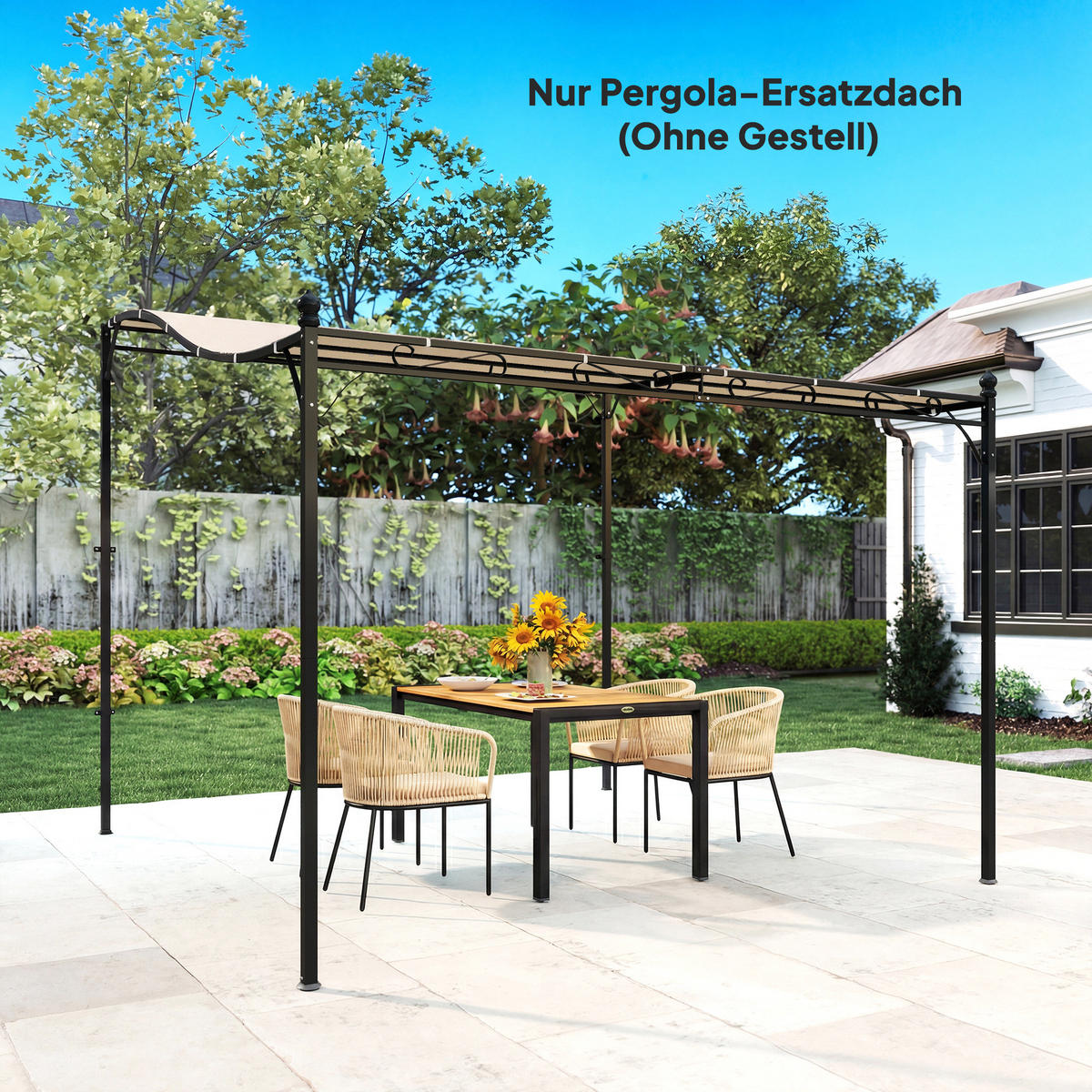 ERSATZDACH für Pergola Sonnensegel für Terrassenüberdachung Ersatz-Dachplane für 3 x 3 m Pavillon 298x293 cm Cremeweiß - Creme, Textil (298/1/293cm)