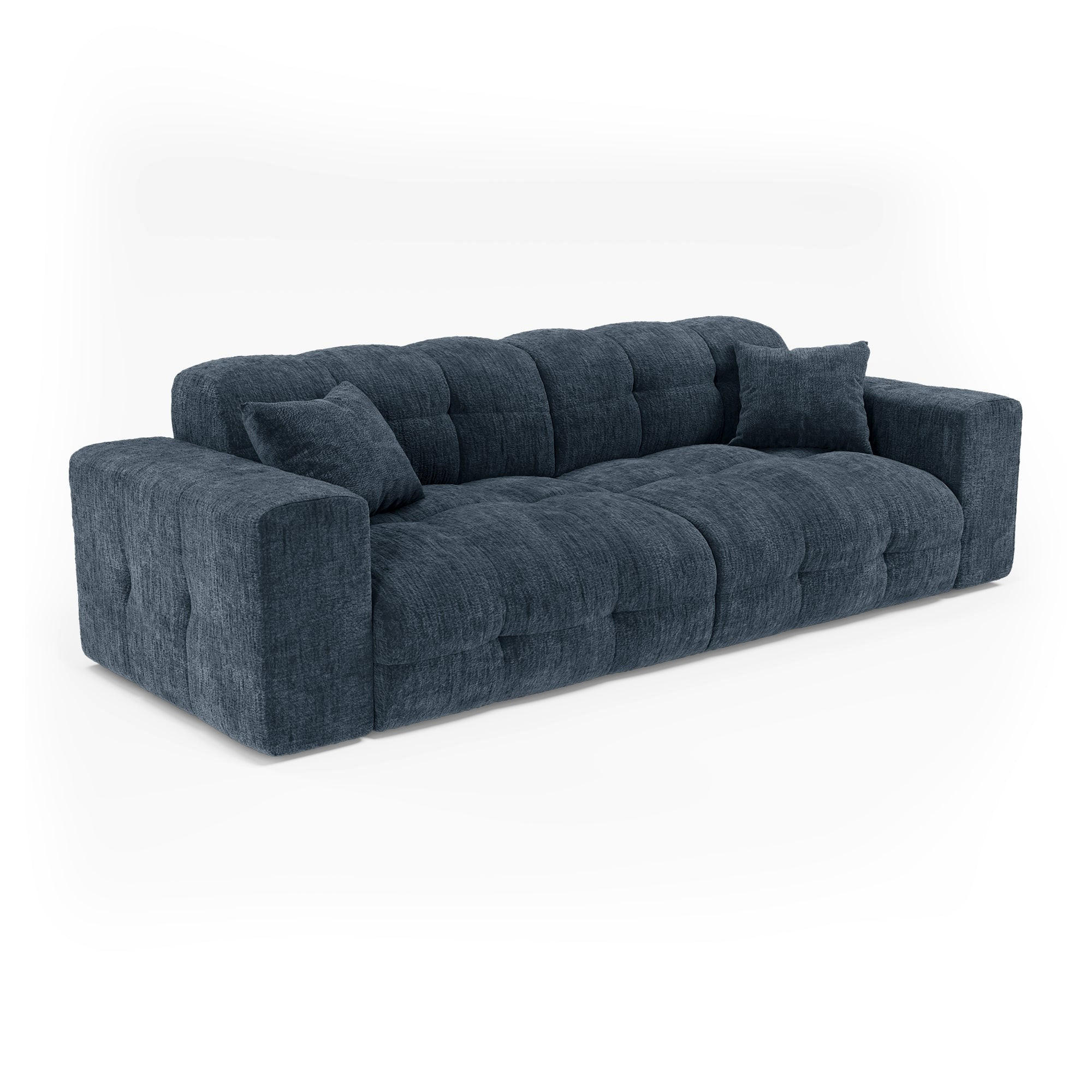 SOFA COCOON Geprägter Samt Mineralblau 230cm - Blau/Dunkelblau, Textil (230/85/92cm) - Premium Interiors