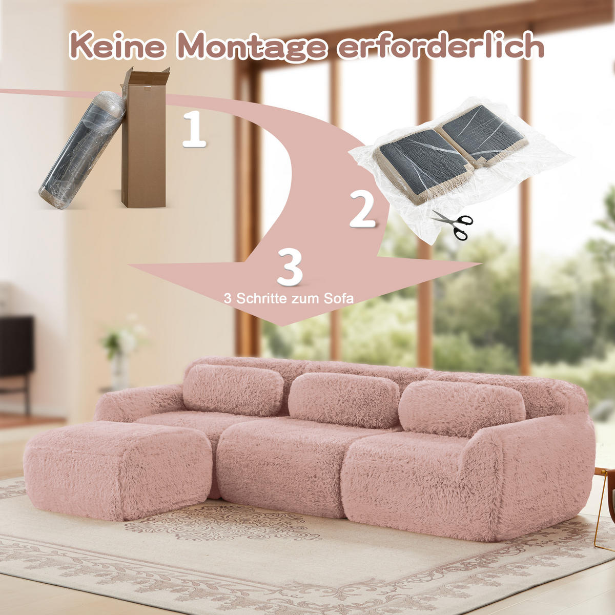 ECKSOFA 300/200/68 cm Weiß Stoff mit 1 Fußhocker - Weiß, Textil (200/300cm) - Oxeza