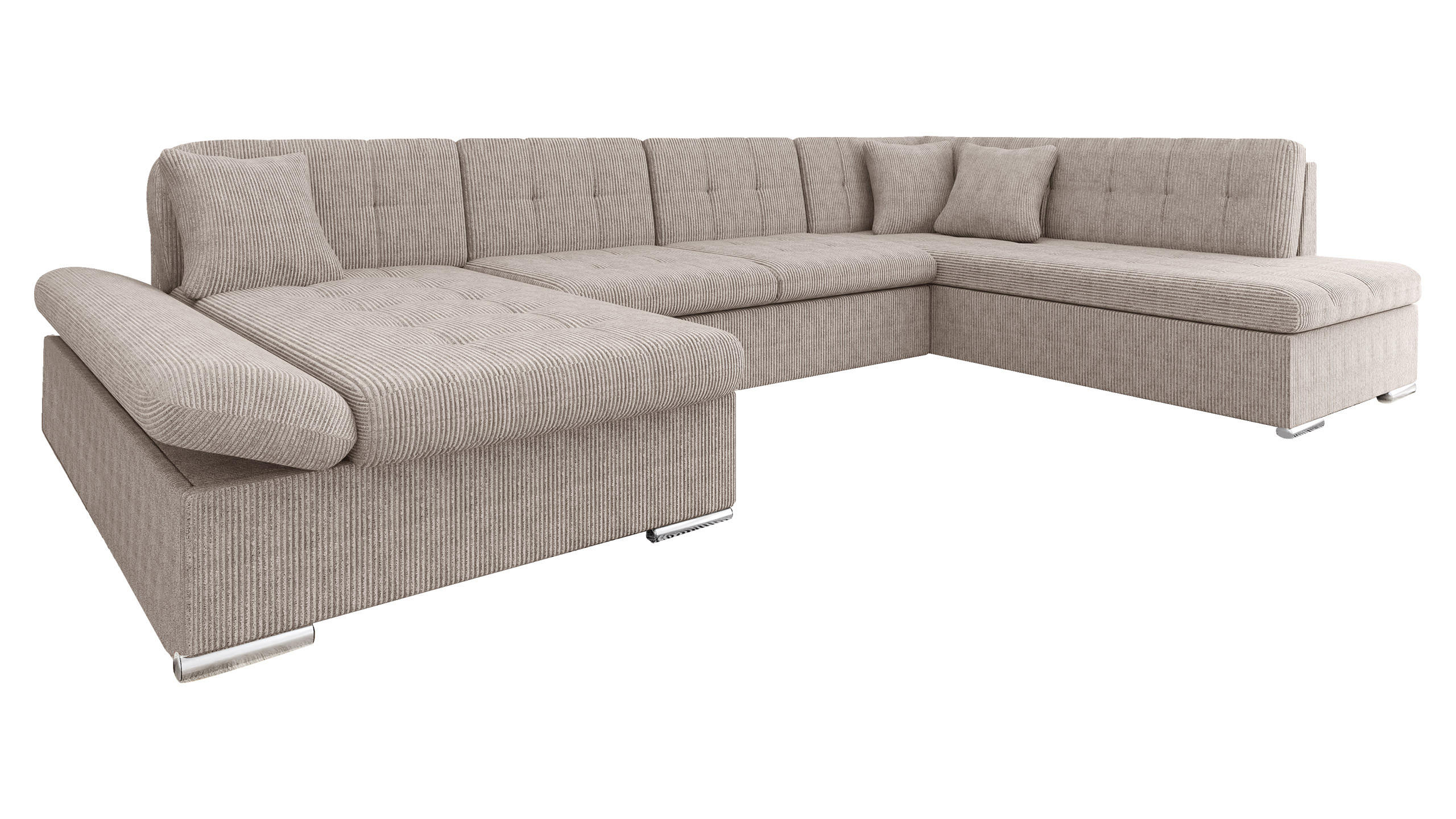 WOHNLANDSCHAFT Bergen Cord, Seite: Links - Silberfarben/Sahara, Holz/Textil (345/76/205cm) - MIRJAN24
