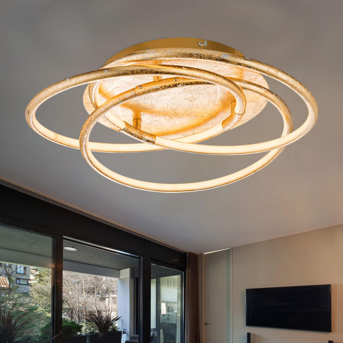 LED DECKENLEUCHTE Barna Gold Aluminium - Goldfarben, Metall (50/50/14cm) - Globo Lighting