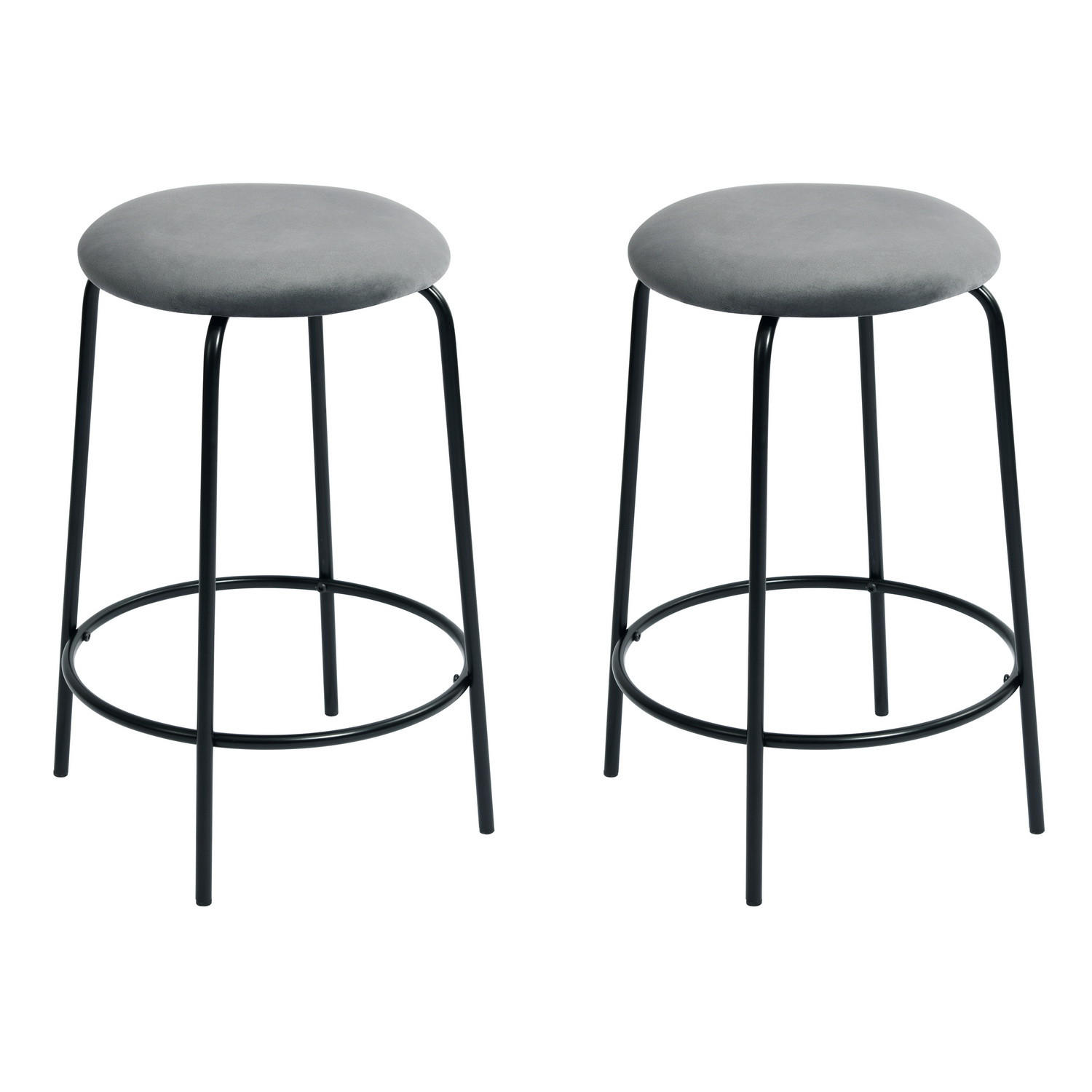 BARHOCKER 2er-Set Metallfüße, Samt, grau - Schwarz/Grau, Metall (36/73/37cm) - Urban Meuble