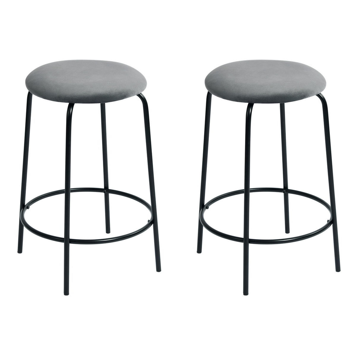 BARHOCKER 2er-Set Metallfüße, Samt, grau - Schwarz/Grau, Metall (36/73/37cm) - Urban Meuble