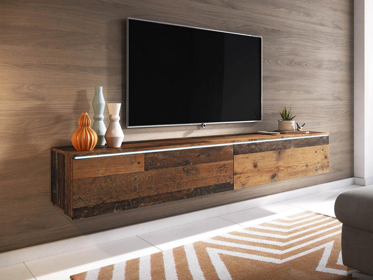 TV-LOWBOARD D180 mit weißer LED Beleuchtung - Silberfarben/Braun, Holzwerkstoff/Kunststoff (180/30/33cm) - MIRJAN24
