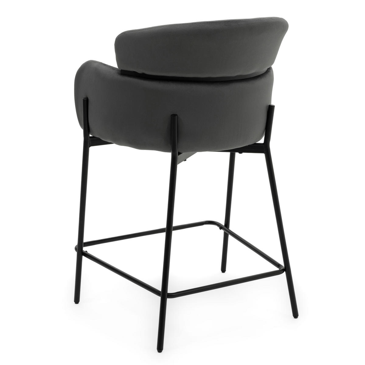 BARHOCKER BOLZANO gepolsterter mit Steppung - grau - Samt Velour - Schwarz/Grau, Textil/Metall (60/99/55cm) - NEW HOME