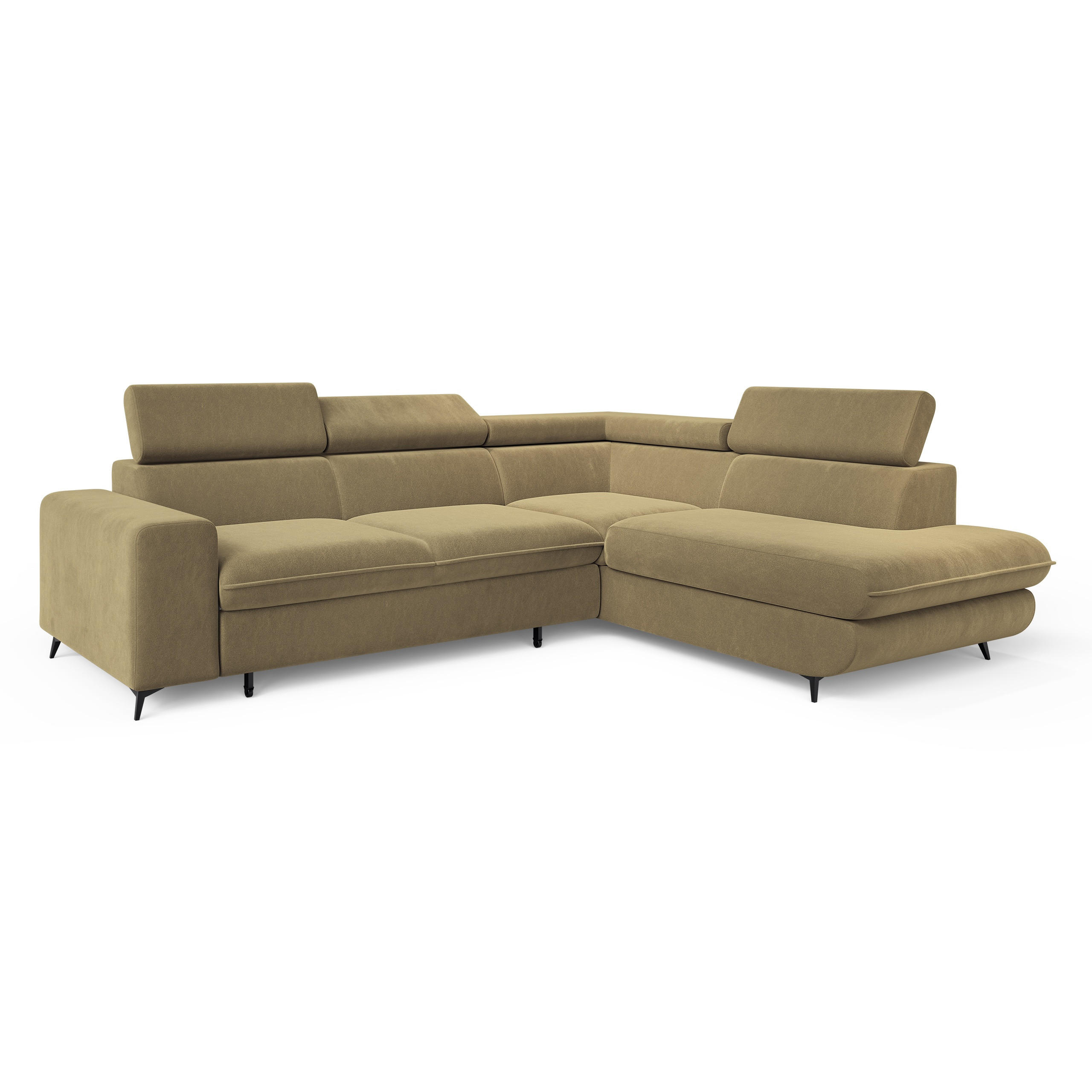 ECKSOFA VELISS Currygelb Veloursstoff mit Schlaffunktion - Currygelb, Holz (255/193cm) - MASSENO