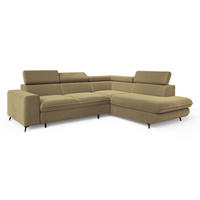 ECKSOFA VELISS Currygelb Veloursstoff mit Schlaffunktion - Currygelb, Holz (255/193cm) - MASSENO