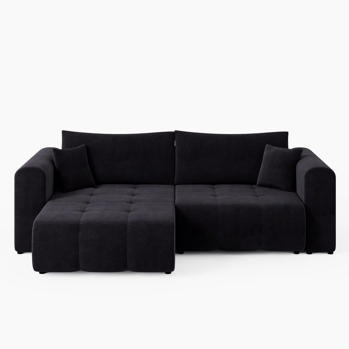 ECKSOFA RIVA Links Dunkelgrau Velours-Stoff Premium L-Form Couch mit Schlaffunktion & Bettkasten - Dunkelgrau/Schwarz, Holz (255/160cm) - Barchello