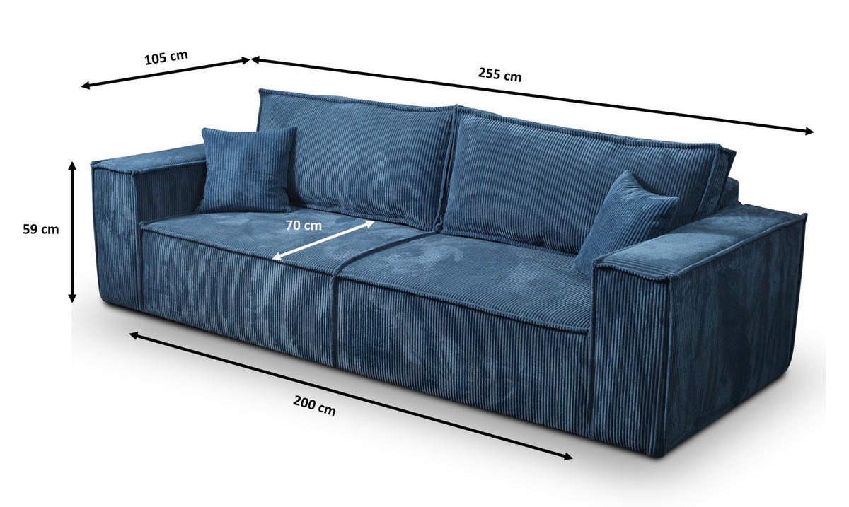 SCHLAFSOFA mit Bettkasten und Cordstoff MONA Schwarz - Schwarz, Holzwerkstoff (255/85/105cm) - Compleo24