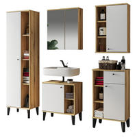 BADMÖBEL-SET 5-teilig weiß, Evoke Eiche, Badkombination 182 x 190 cm - Eichefarben/Schwarz, Glas/Holzwerkstoff (182/190/33cm) - Furn.Design