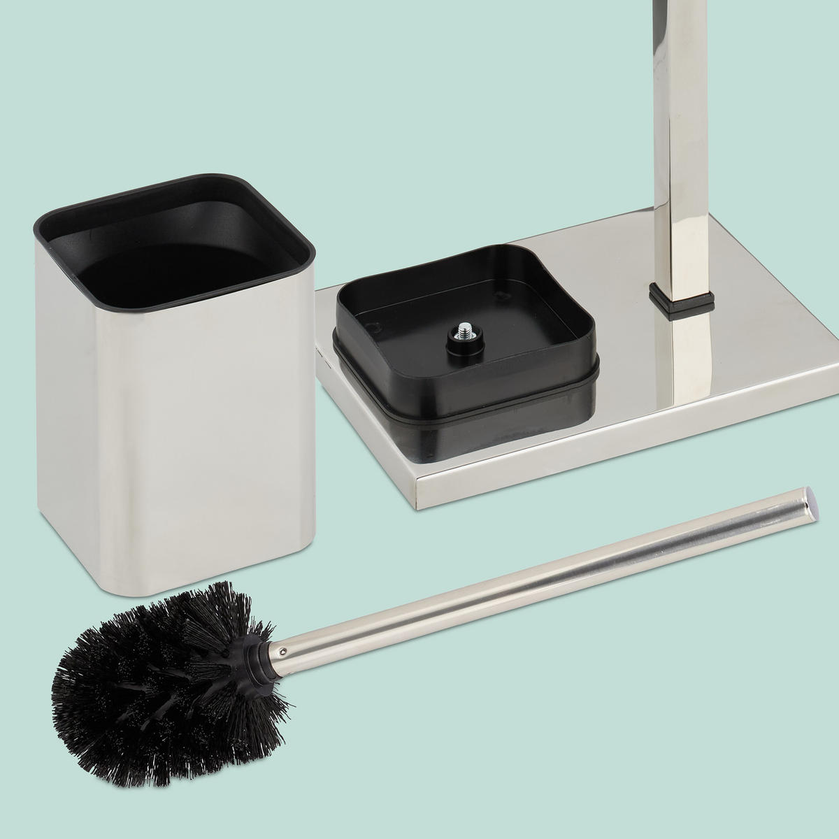 WC-GARNITUR - Silberfarben, Kunststoff/Metall (20/67.5/15.5cm) - Relaxdays