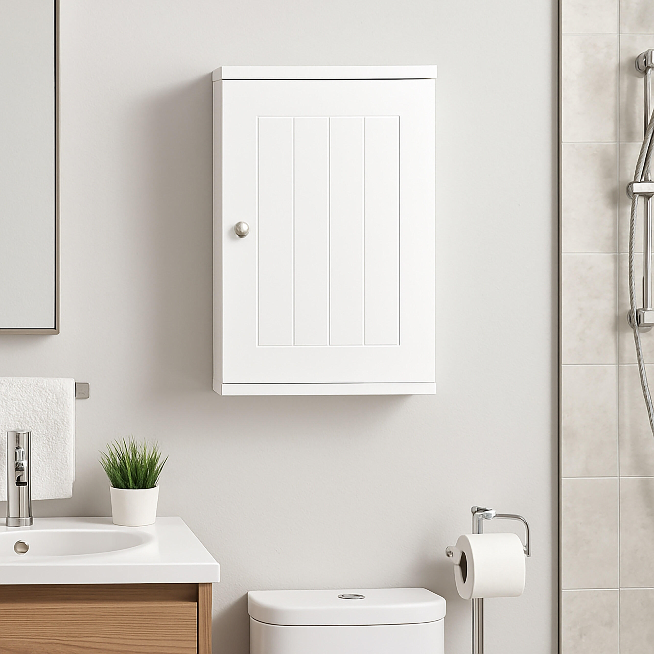 HÄNGESCHRANK - Silberfarben/Weiß, Holzwerkstoff/Metall (30/50/14cm) - Relaxdays