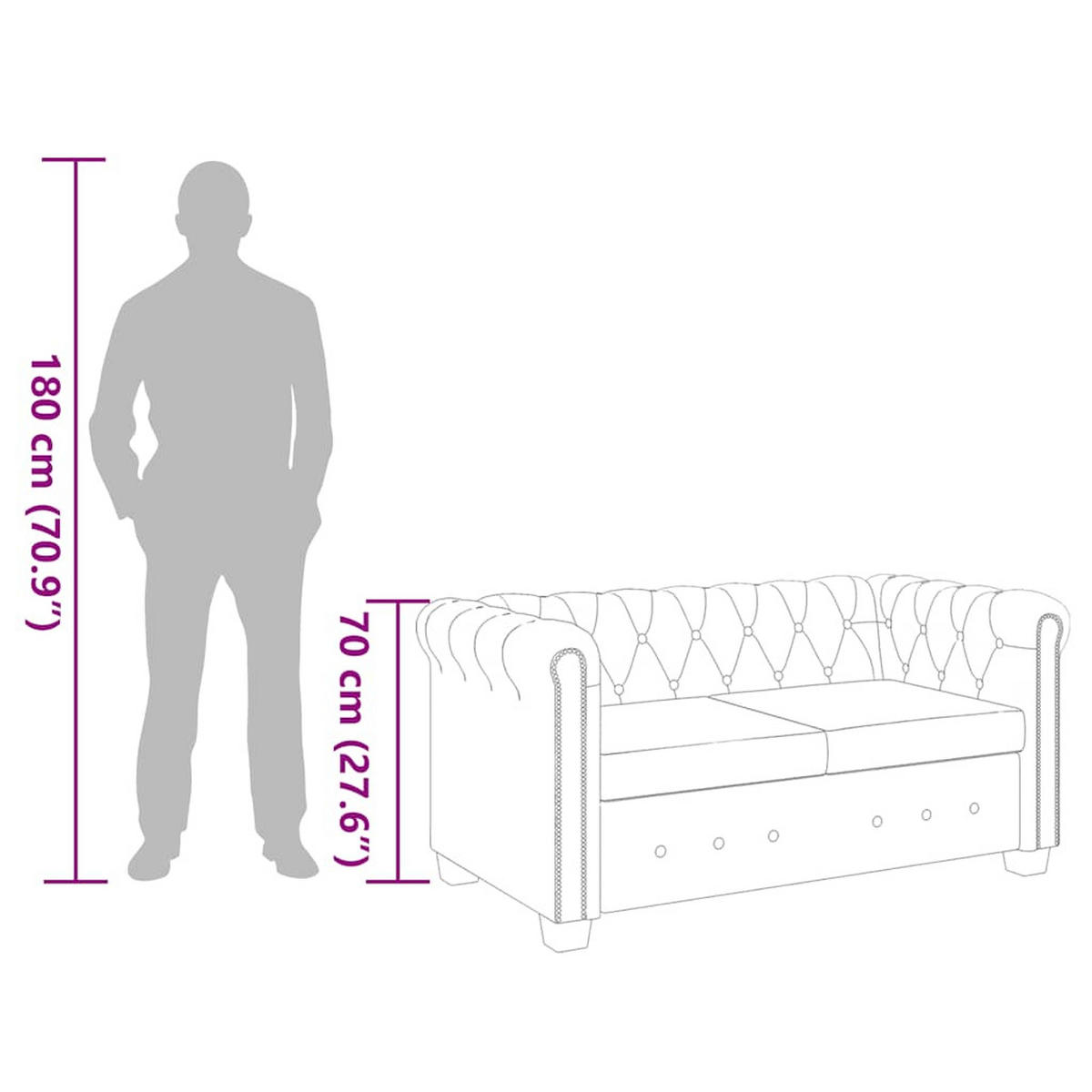 CHESTERFIELD-SOFA 2-Sitzer Kunstleder Schwarz - Schwarz, Leder (145.5/70/76cm) - vidaXL