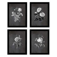 POSTER Set mit 4 Botanische Schwarz Hintergrund Rosa Blumen A3 Rahmenlos - Klar, Papier (29.7/3cm) - Nacnic