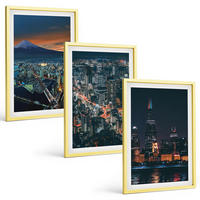 BILDER SET 3er Set - 40x60 cm Goldrahmen - Bergpanorama der Stadt bei Nacht - Goldfarben, Kunststoff (40/60cm) - TULUP