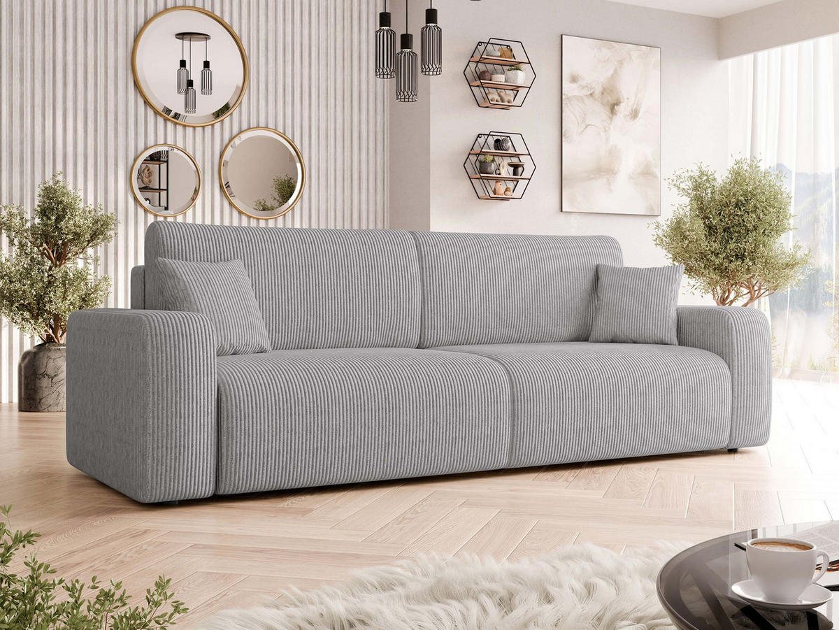 SCHLAFSOFA Piano Cord - Hellgrau/Schwarz, Holz/Kunststoff (245/82/92cm) - MIRJAN24