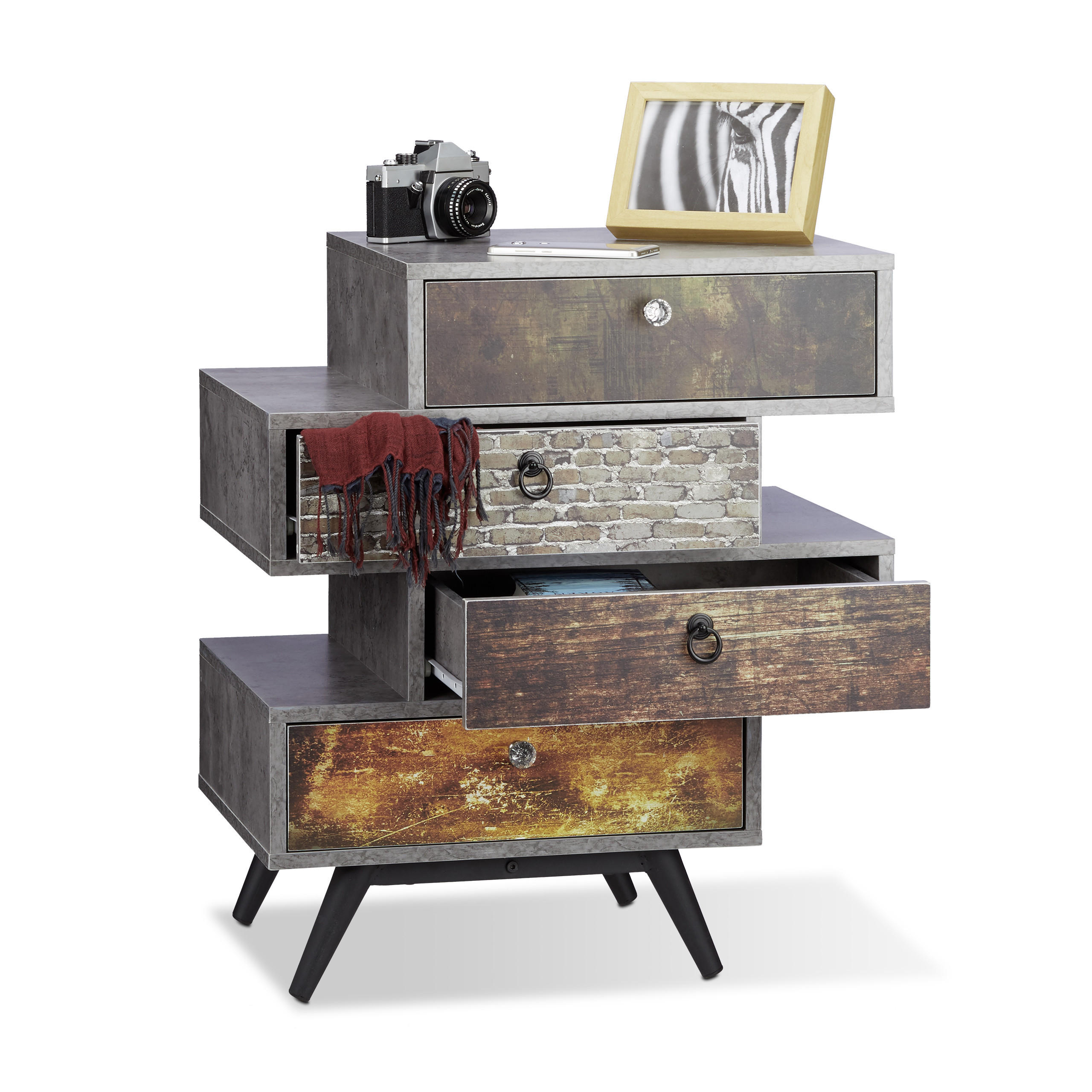 KOMMODE - Multicolor, Holzwerkstoff/Metall (60/68.5/40cm) - Relaxdays