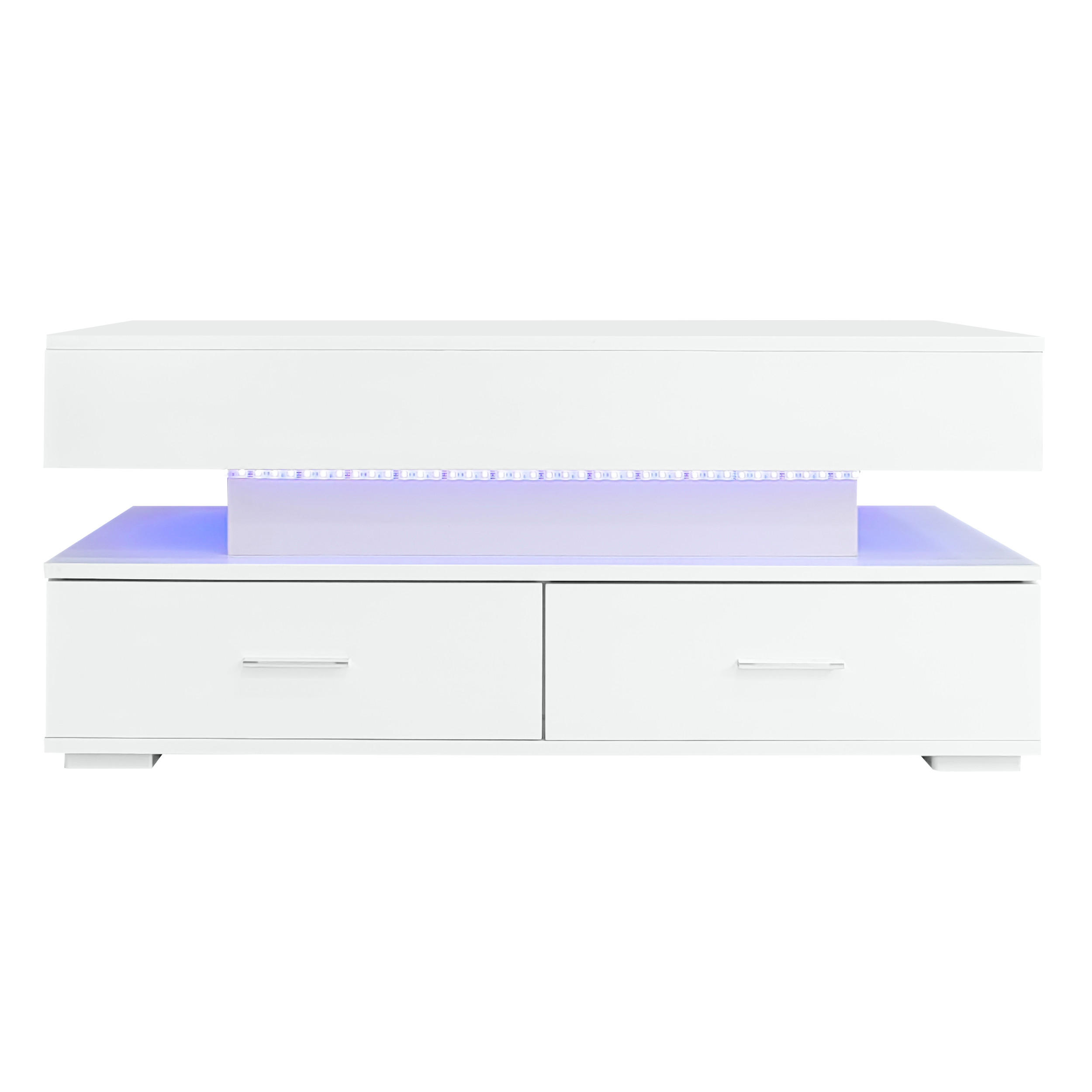 COUCHTISCH höhenverstellbar Weiß mit LED 100/50/44 cm - Weiß, Holzwerkstoff (100/50/44cm)