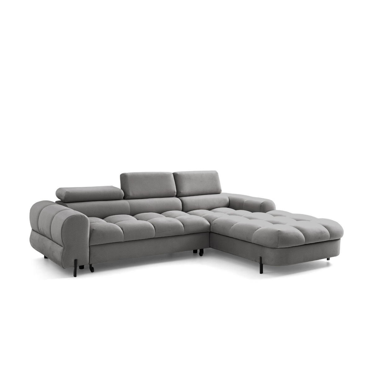 ECKSOFA UFFO L Rechts mit Schlaffunktion 260x195 Velours Hellgrau - Hellgrau/Schwarz, Holz/Textil (195/260cm) - Muffo