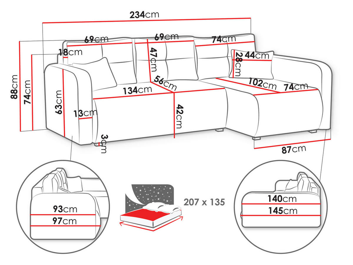 ECKSOFA Viena Cord, Seite: Links - Silberfarben/Naturfarben, Holz/Kunststoff (234/145cm) - MIRJAN24