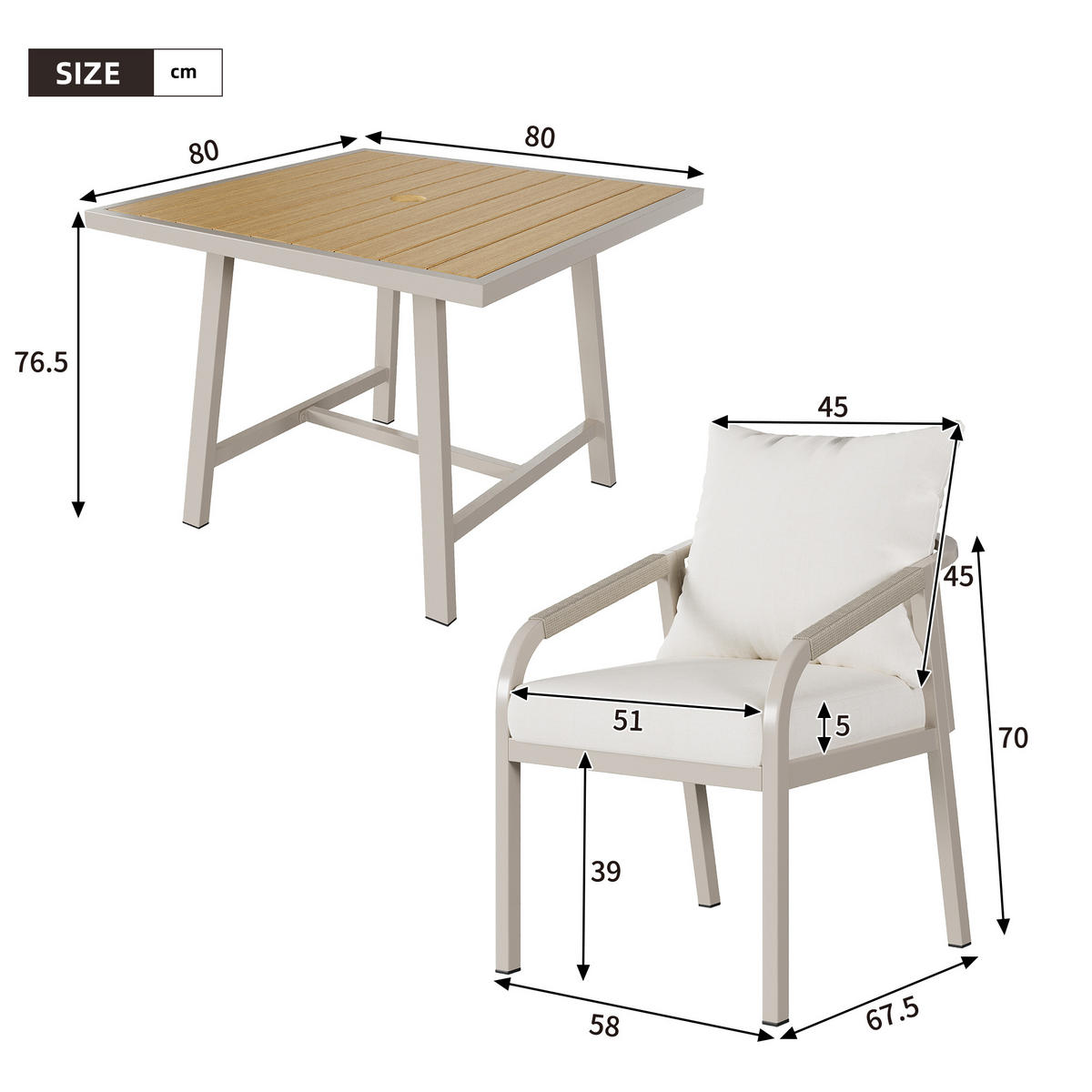 GARTENSETS aus Stahl in Beige mit Seilgeflecht-Design - Beige, Metall - Modfu