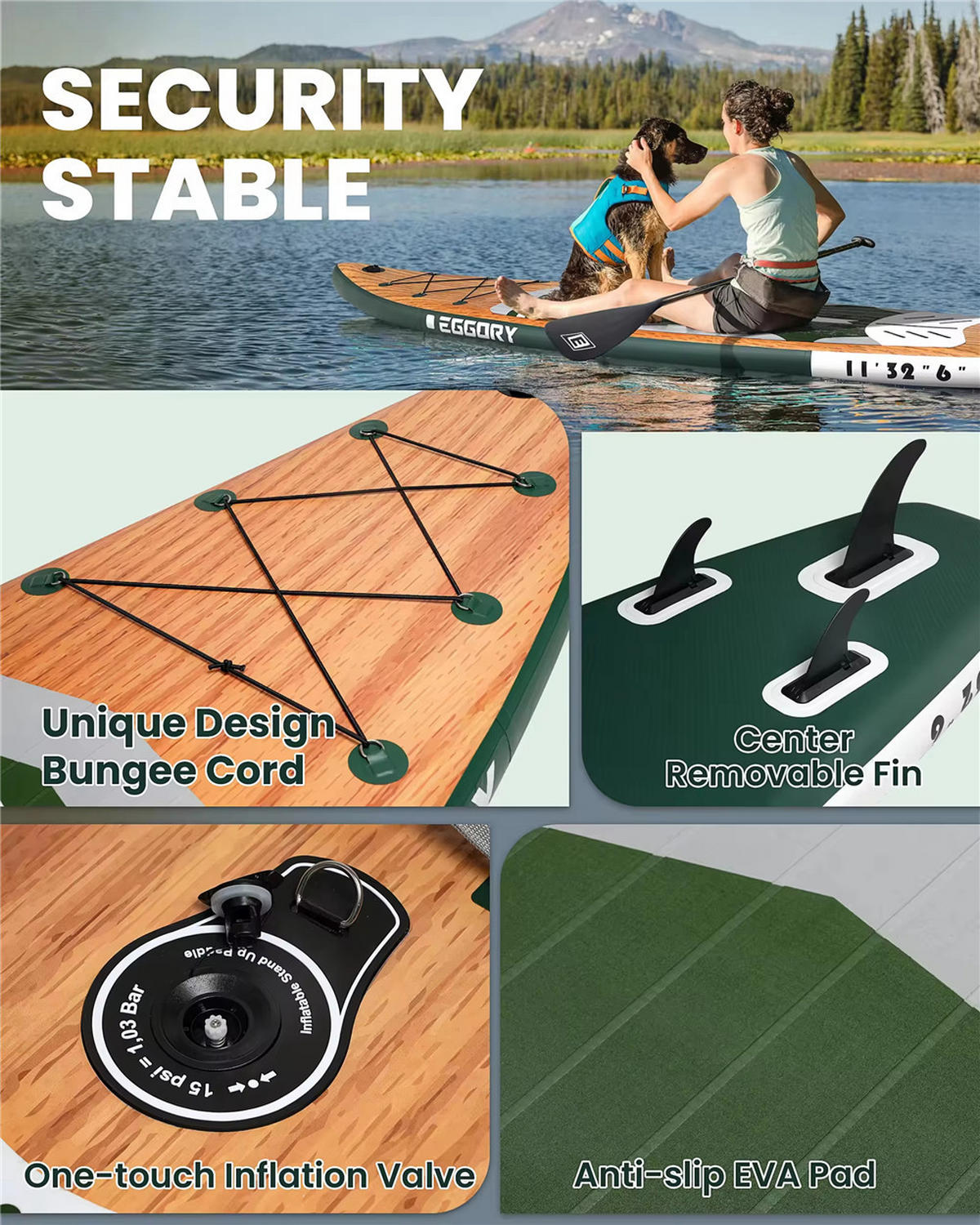 PADDLE BOARD 335x81x15 cm SUP Rutschfest Stand Up - Grün, Kunststoff (81/335/15cm) - Kaket