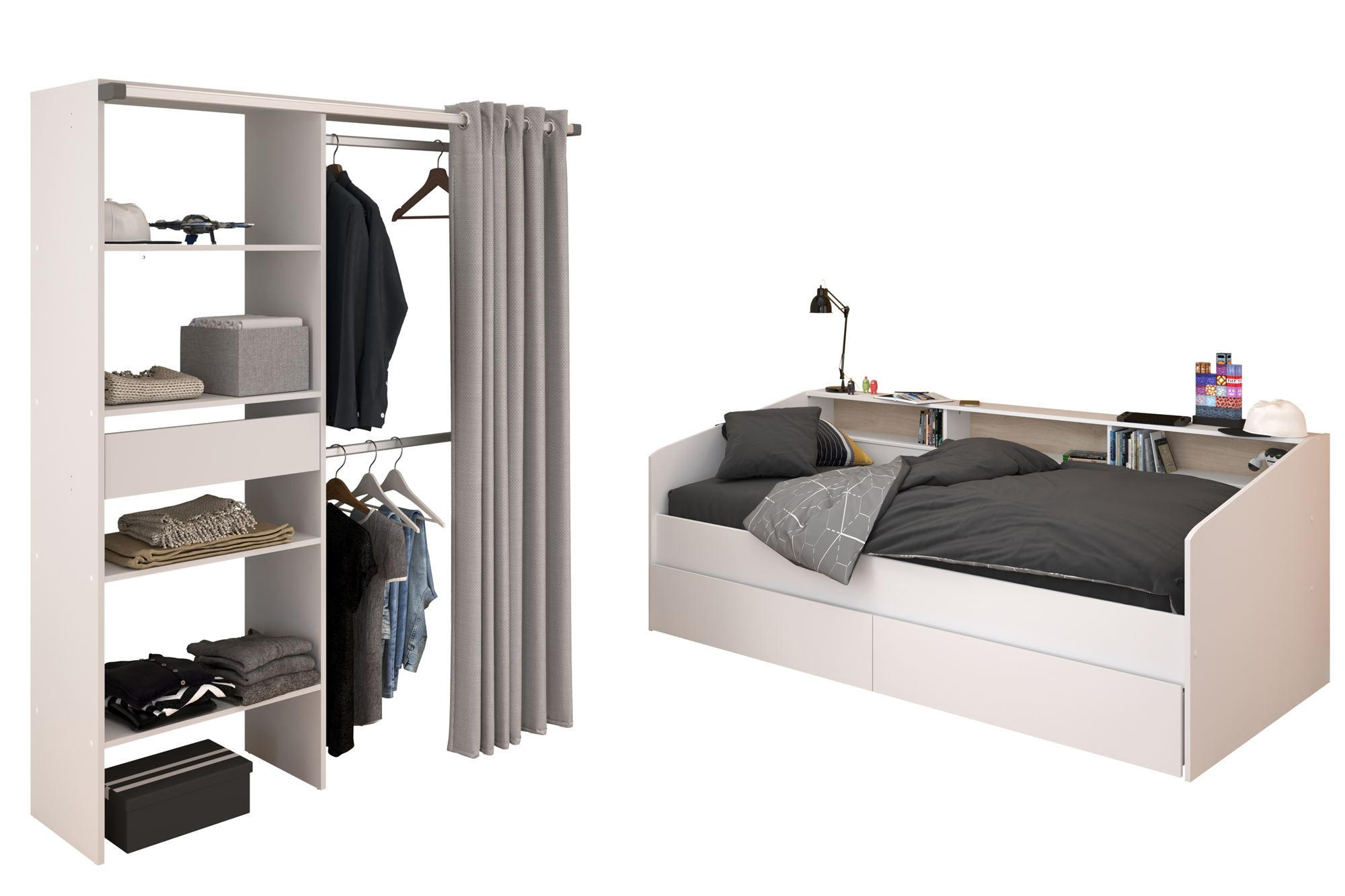 KINDERZIMMER SET Parisot Sleep 3-tlg. Holzdekor Weiß/Eiche - Eichefarben/Weiß, Kunststoff (100/1/200cm) - 58aufmkessel