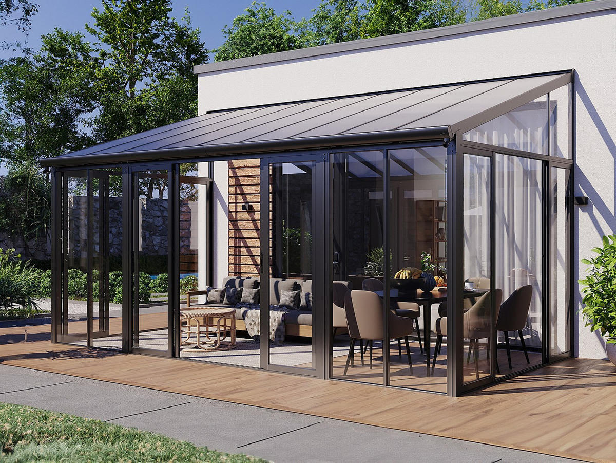 SELBSTTRAGENDE Pergola - 546cm x 277cm - Polycarbonat - anthrazitgrau - MATHILDA - Anthrazit, Kunststoff (546/224/277cm) - Vente-Unique