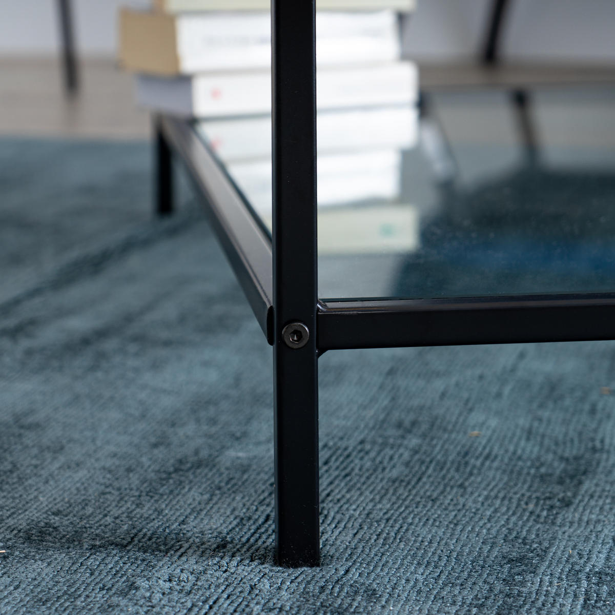 COUCHTISCH Glasplatte kratzfest & Metallgestell stabil 80X80cm - Transparent/Schwarz, Glas/Metall (80/80/42cm) - Urban Meuble