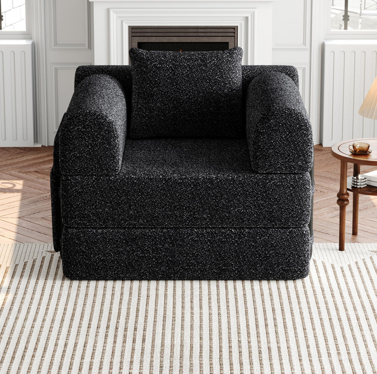 SCHLAFSOFA 2-in-1 in Schwarz – klappbar mit Armlehnen-Staufach und Chenillebezug - Schwarz, Textil (181.6/49.5/94cm) - BEAOK