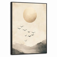 LEINWAND Bilder mit Rahmen - Landschaft - Japandi - Vogel - 60x80 - Beige, Textil (60/80cm) - MuchoWow