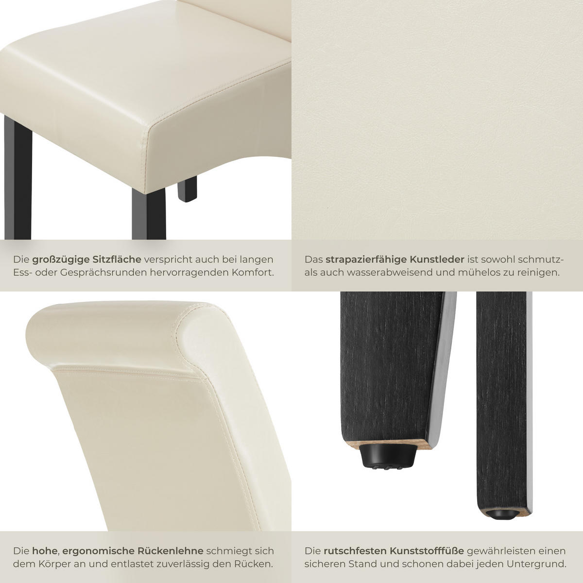 ESSZIMMERSTUHL 2er Set 44 x 63 x 106 cm creme - Creme, Textil (44/106/45cm) - tectake