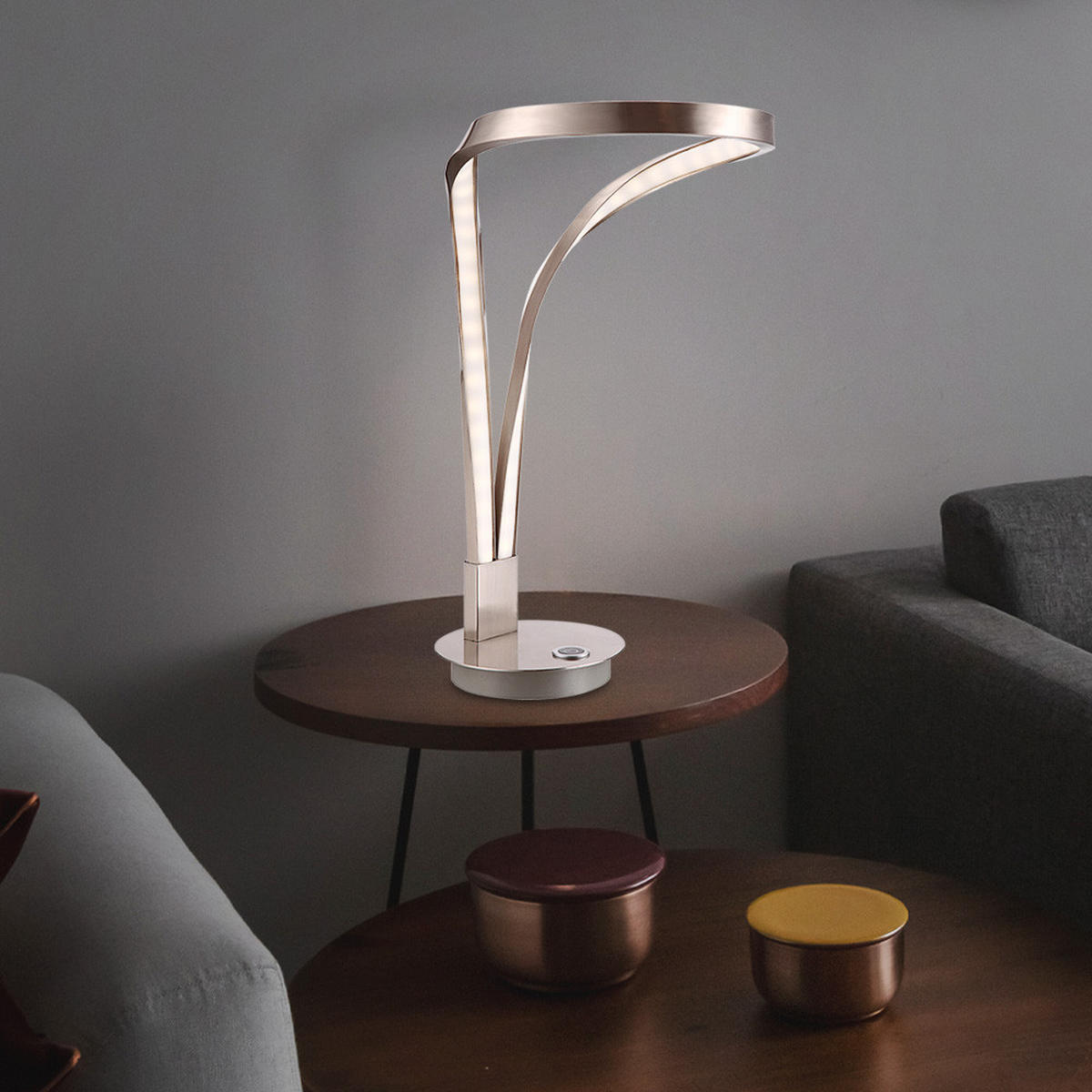 LED TISCHLEUCHTE UNA Nickel Matt Silber - Silberfarben, Kunststoff (20/25/36cm) - Globo Lighting