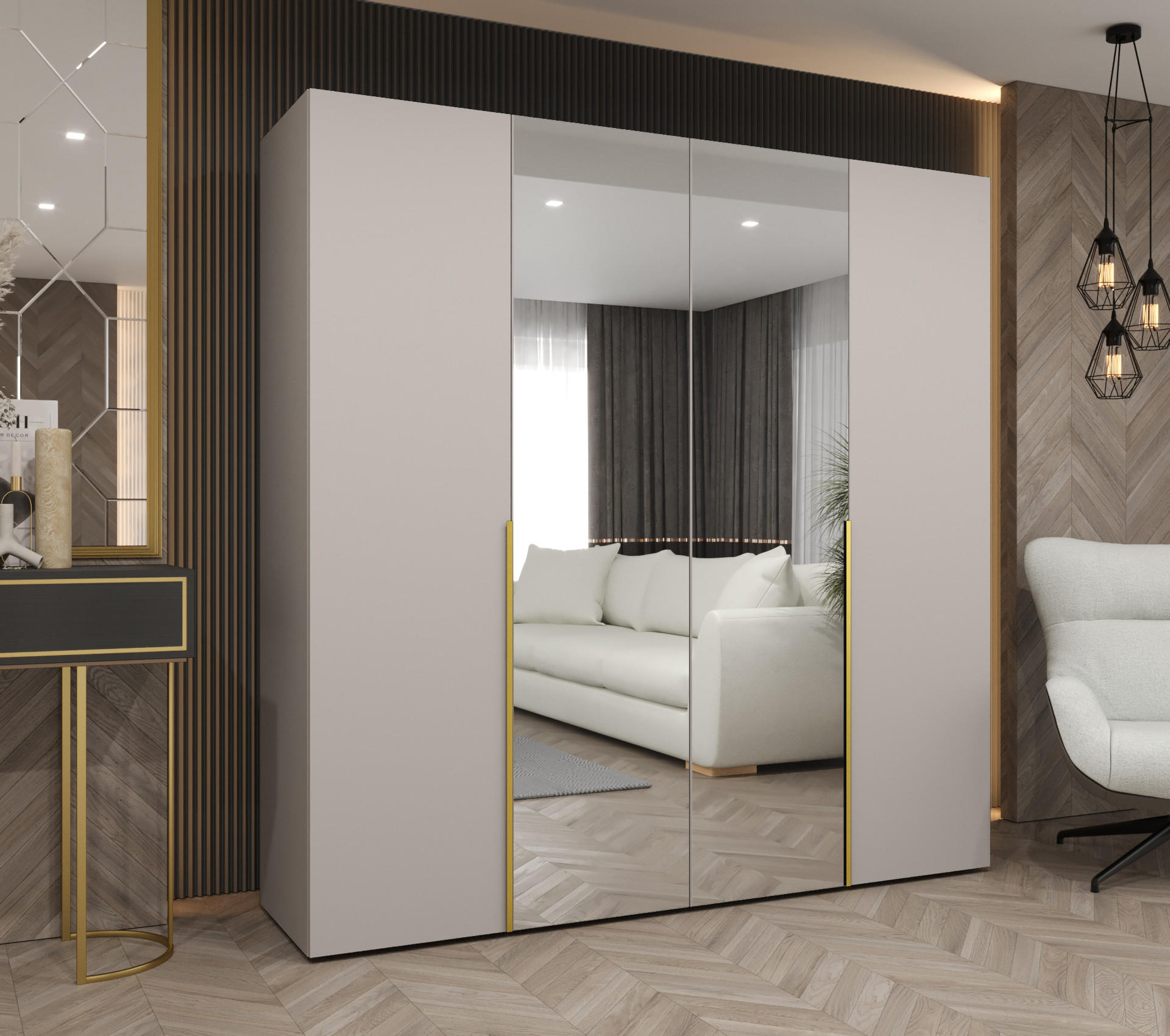 DREHTÜRENSCHRANK 202/200/52 4-türig - Kaschmir/Goldfarben, Holz (200/202/52cm) - Abiks Möbel