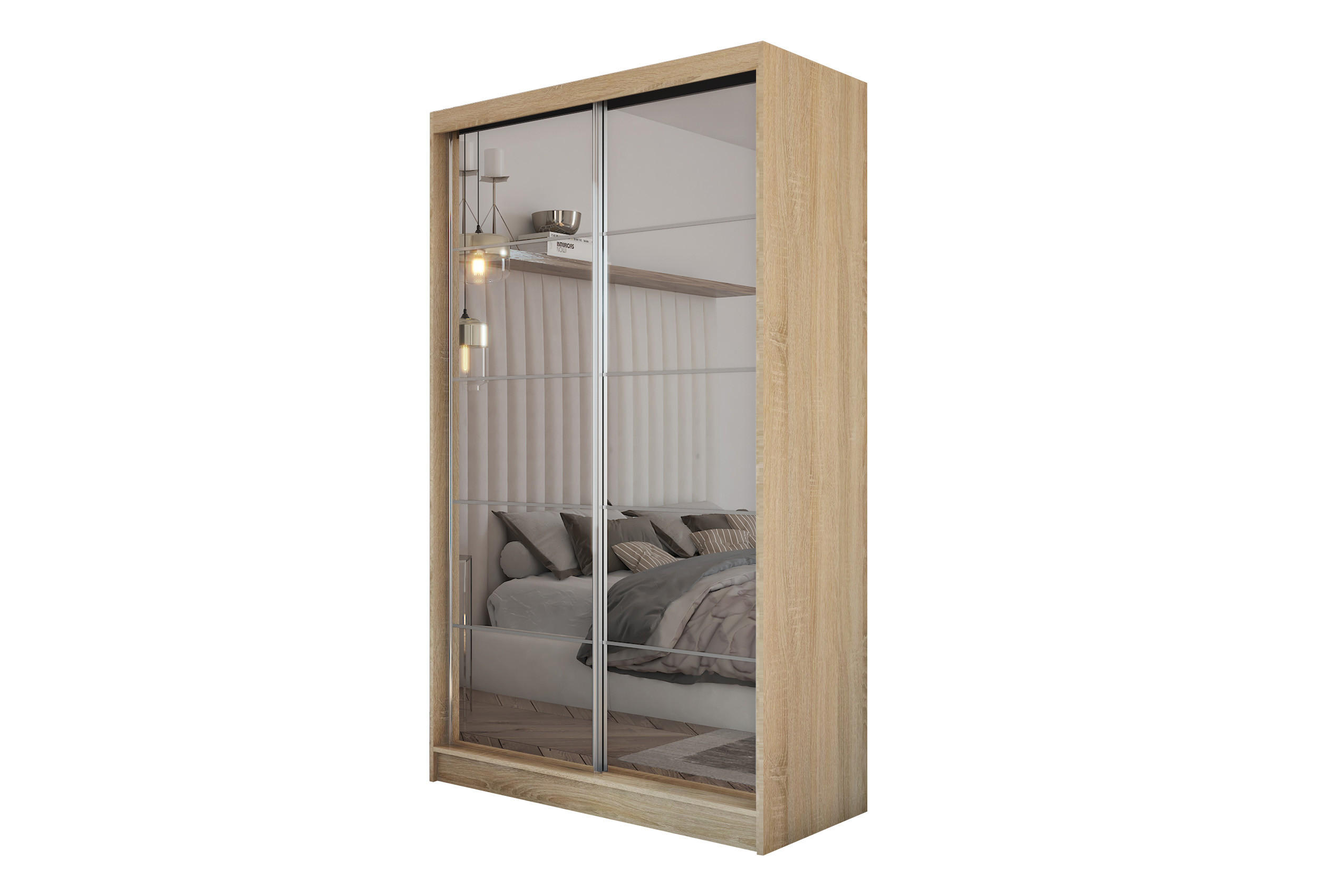 SCHWEBETÜRENSCHRANK FIORELLA 120/216/61 cm 2-türig mit Spiegel Sonoma Eiche - Sonoma Eiche, Holzwerkstoff (120/216/61cm) - MASSENO