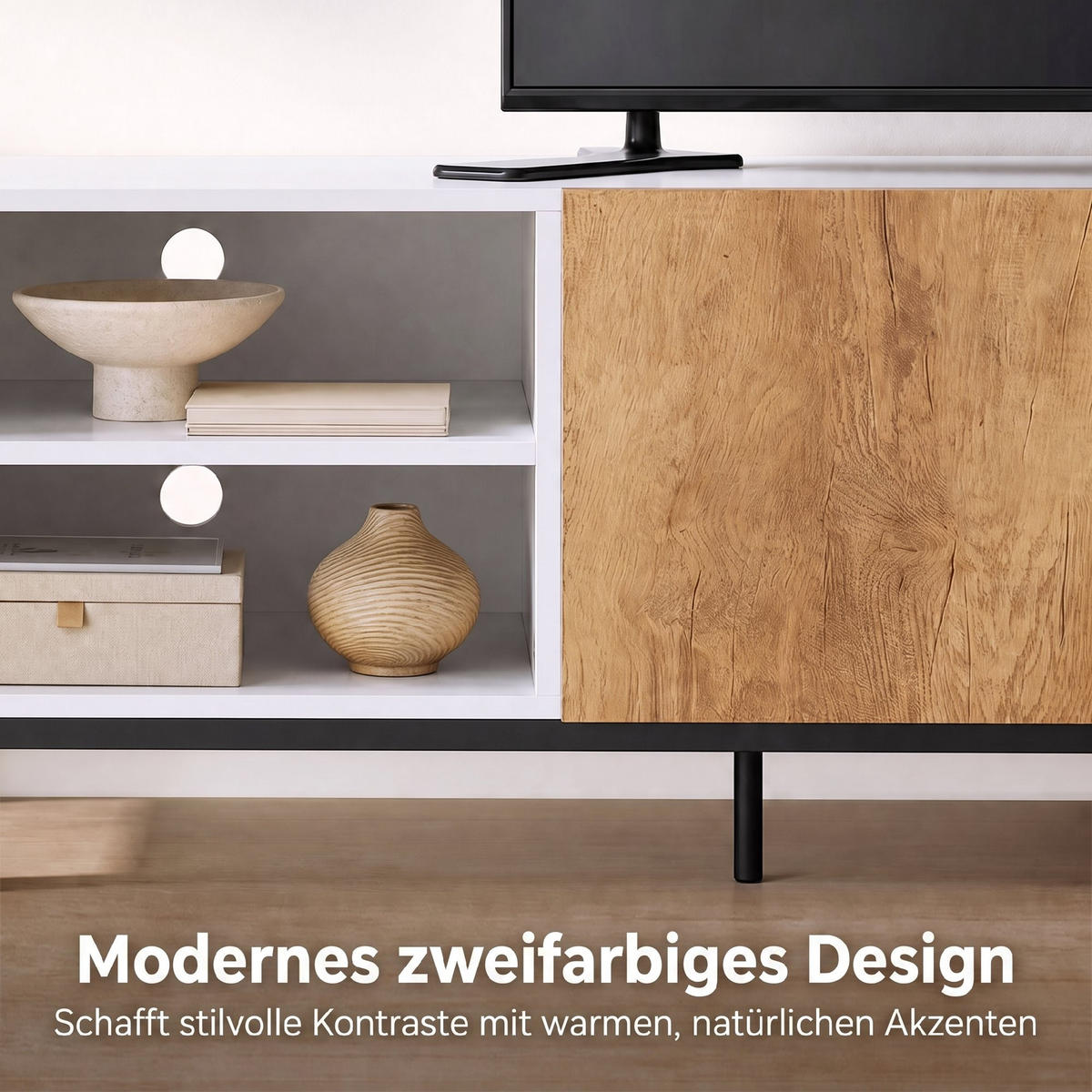 TV-SCHRANK Spanplatte Stahl Weiß - Weiß, Holzwerkstoff/Metall (140/50/36.5cm) - HOMCOM