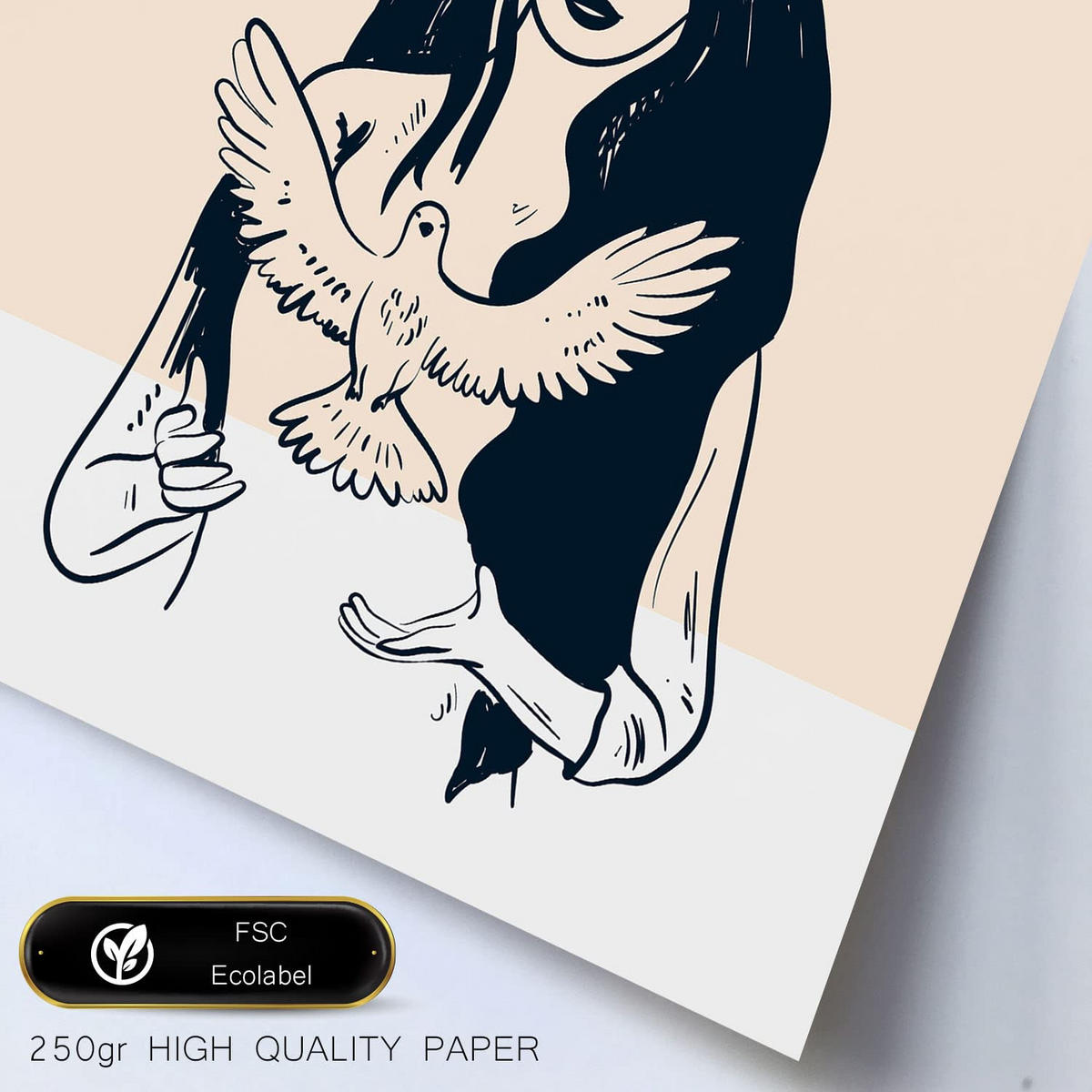 POSTER Set Mit 6 In Schwarzer Tinte Frieden Und Liebe Kunstdrucke Von Meer Und Ozean Für Innenarchitektur A3 & A4 Weißer Rahmen - Weiß, Papier (29/3cm) - Nacnic